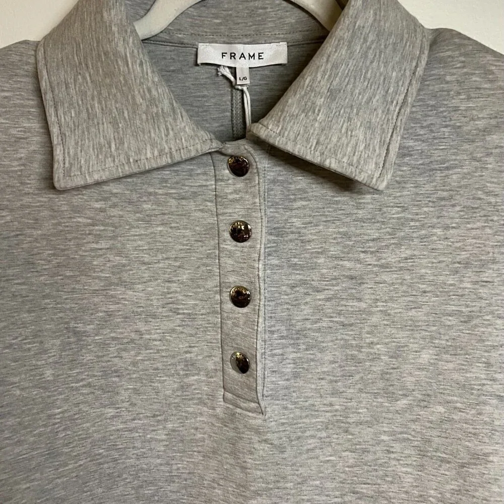 NWT FRAME Denim Strong Shoulder Long Sleeve Mini Dress in Heather Grey size L - Picture 4 of 9
